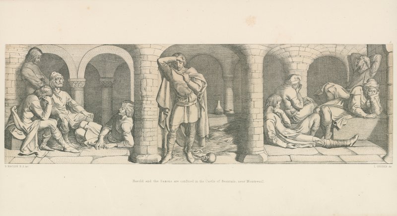 Harold og sakserne er innesperret i slottet Beaurain, nær Montreuil av Daniel Maclise