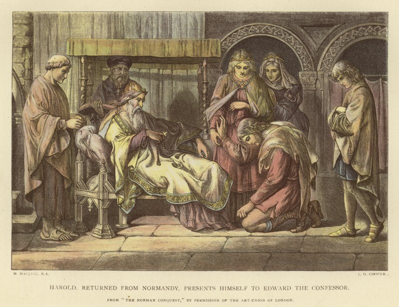 Harold, returnert fra Normandie, presenterer seg for Edward the Confessor av Daniel Maclise