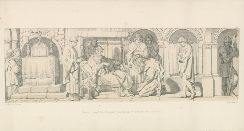 Harold, returnert fra Normandie, presenterer seg for Edward the Confessor av Daniel Maclise