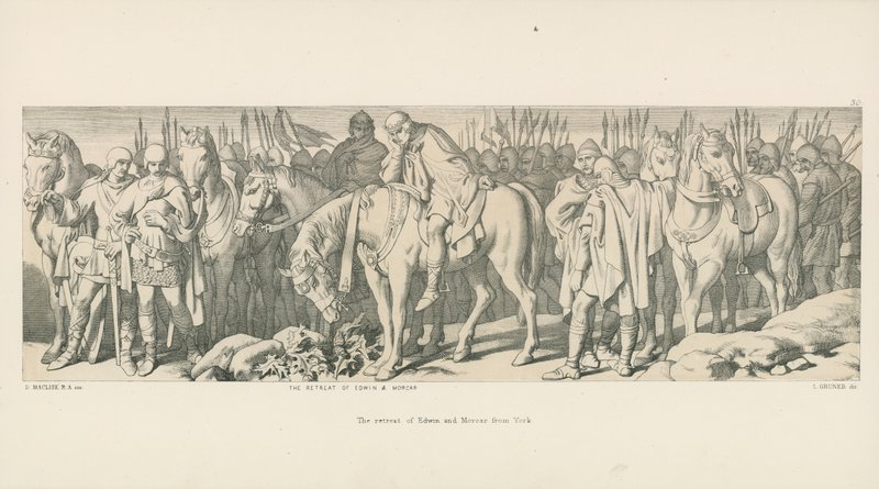The Retreat of Edwin and Morcar fra York av Daniel Maclise