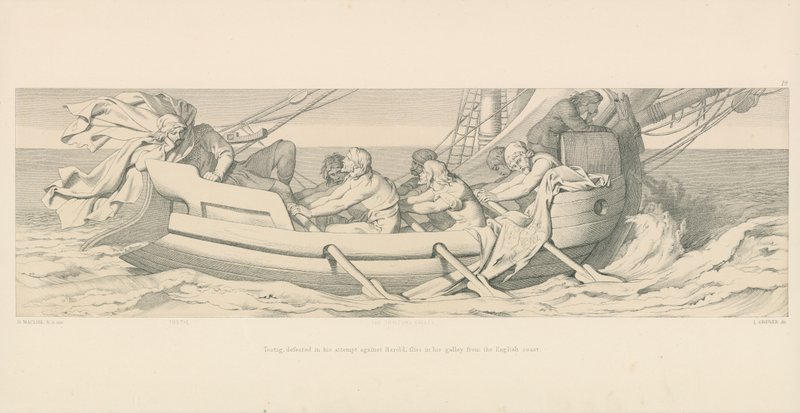 Tostig, beseiret i sitt forsøk mot Harold, flyr i byssa fra den engelske kysten av Daniel Maclise
