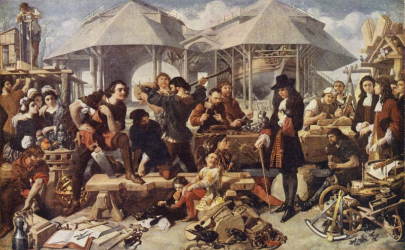 Peter den store ved Deptford Dockyard, London av Daniel after Maclise