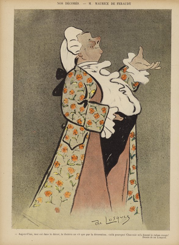Maurice de Feraudy , fransk låtskriver og skuespiller. Illustrasjon for Le Rire av Daniel de Losques