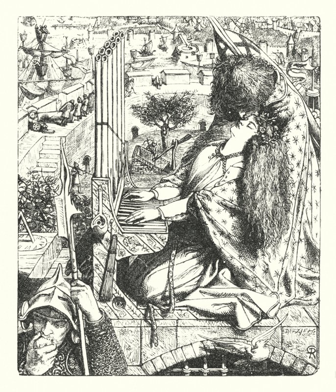 Kunstpalasset (gravering) av Dante Gabriel (after) Rossetti