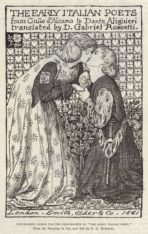 Upublisert design for frontispicen til The Early Italian Poets av Dante Gabriel Charles Rossetti