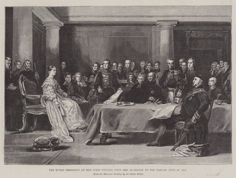 Dronningen presiderte ved sitt første råd ved hennes tiltredelse til tronen, 20. juni 1887 av David Wilkie