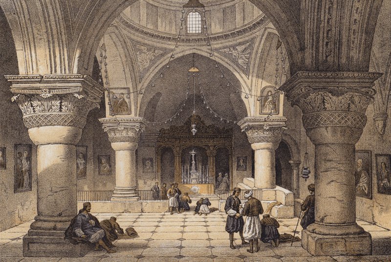 St Helenas kapell (farge litho) av David (after) Roberts