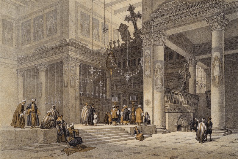 St Helena-kirken (farge litho) av David (after) Roberts