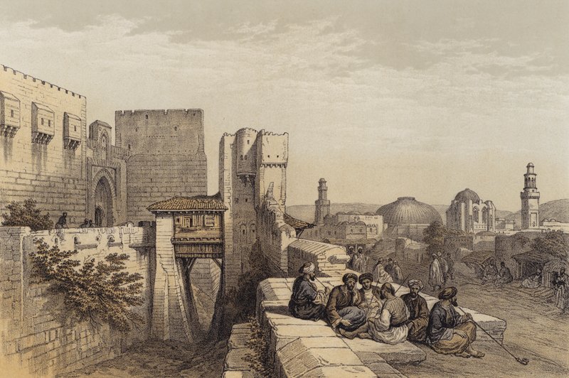 Inngang til citadellet i Jerusalem (farge litho) av David (after) Roberts