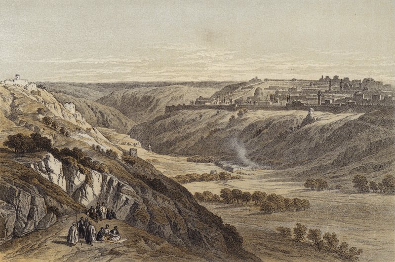 Jerusalem fra Oljeberget (farge litho) av David (after) Roberts