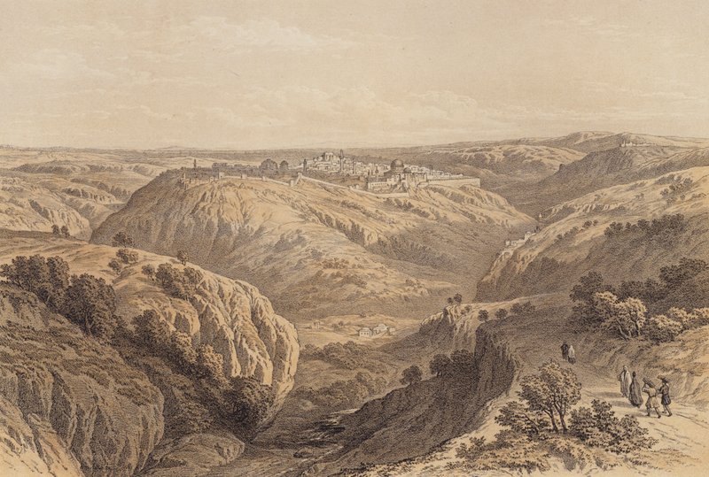 Jerusalem fra sør (farge litho) av David (after) Roberts
