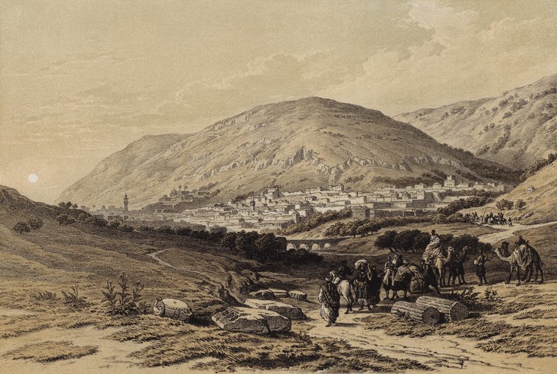 Nablous, den gamle Sikem (farge litho) av David (after) Roberts