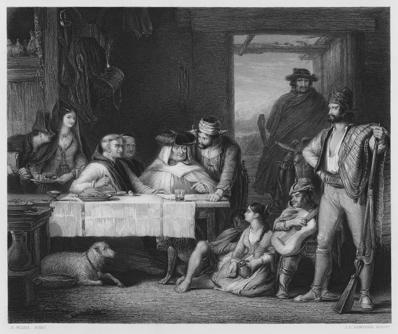 A Guerilla Council of War, i en spansk Posado, bildet i Royal Collection (gravering) av David (after) Wilkie