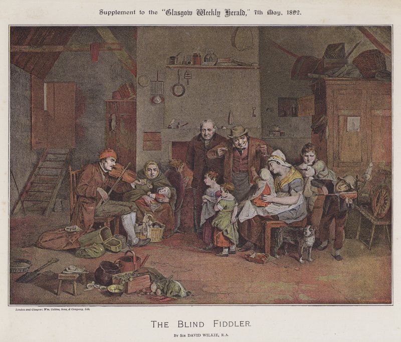 The Blind Fiddler (farge litho) av David (after) Wilkie