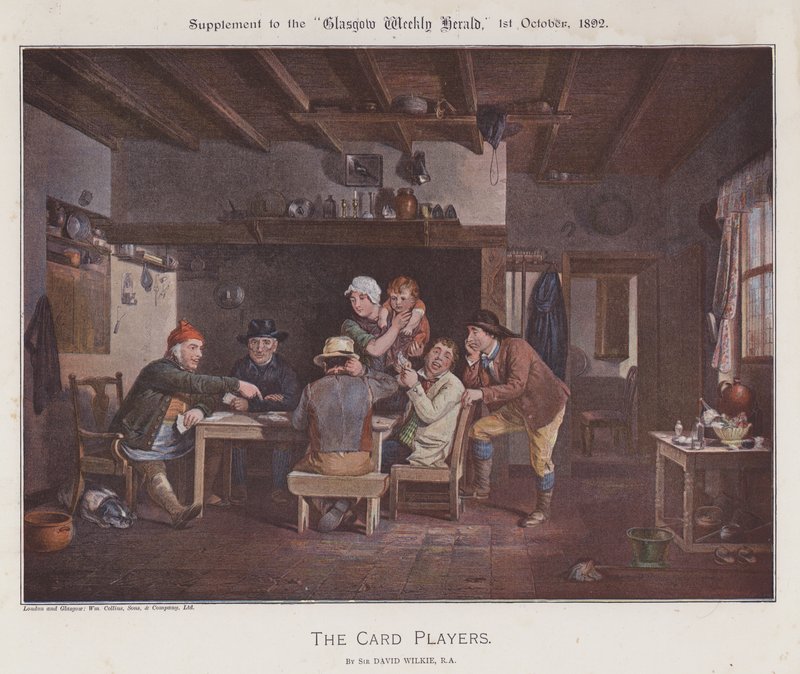 Kortspillerne (farge litho) av David (after) Wilkie