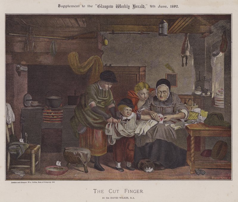 The Cut Finger (farge litho) av David (after) Wilkie