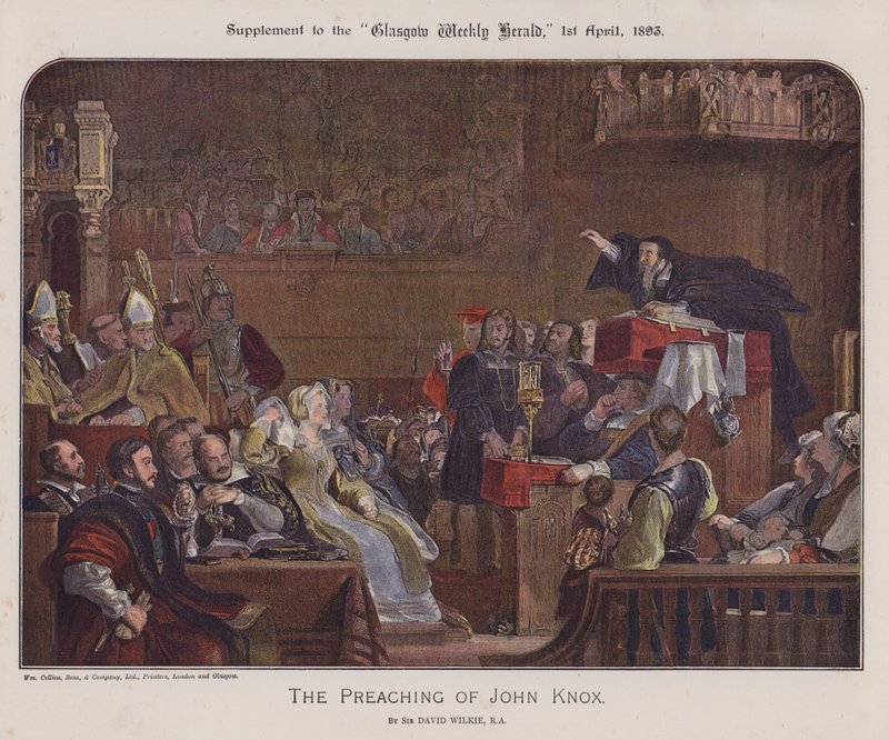 Forkynnelsen av John Knox (farge litho) av David (after) Wilkie
