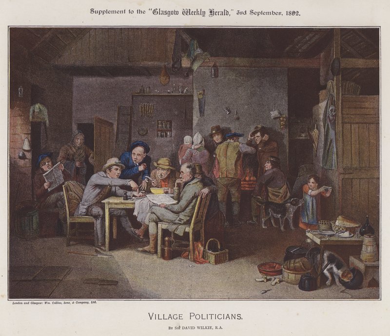 Landsbypolitikere (farge litho) av David (after) Wilkie