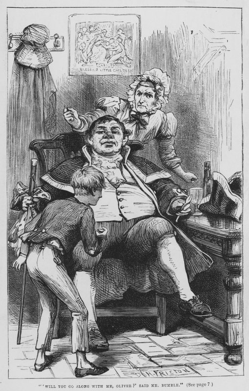 Illustrasjon for Oliver Twist av Charles Dickens (gravering) av David Henry Friston