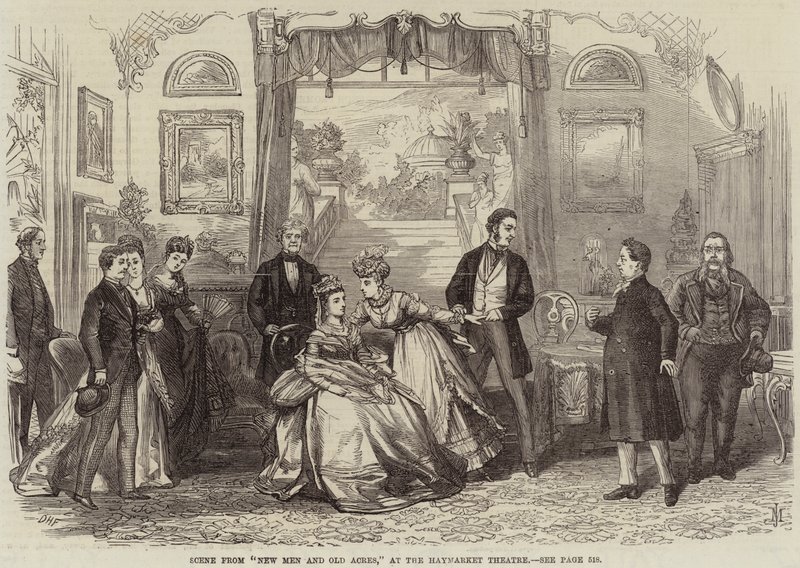 Scene fra New Men and Old Acres, på Haymarket Theatre av David Henry Friston