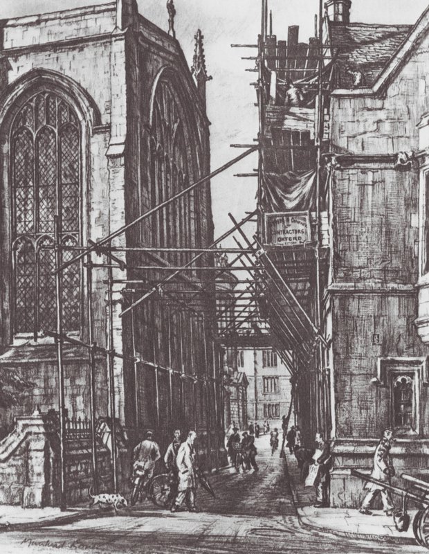 Oxford: Catte Street (litografi) av David Muirhead (after) Bone