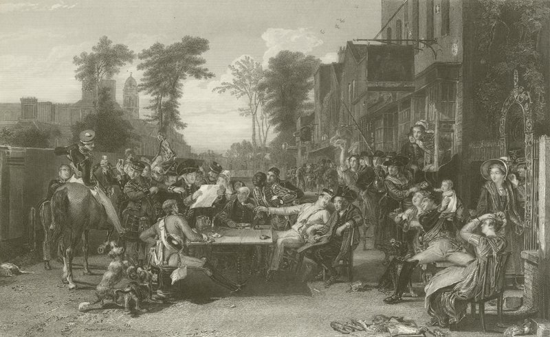 Chelsea Pensjonister som leser Gazette of the Battle of Waterloo av David Wilkie