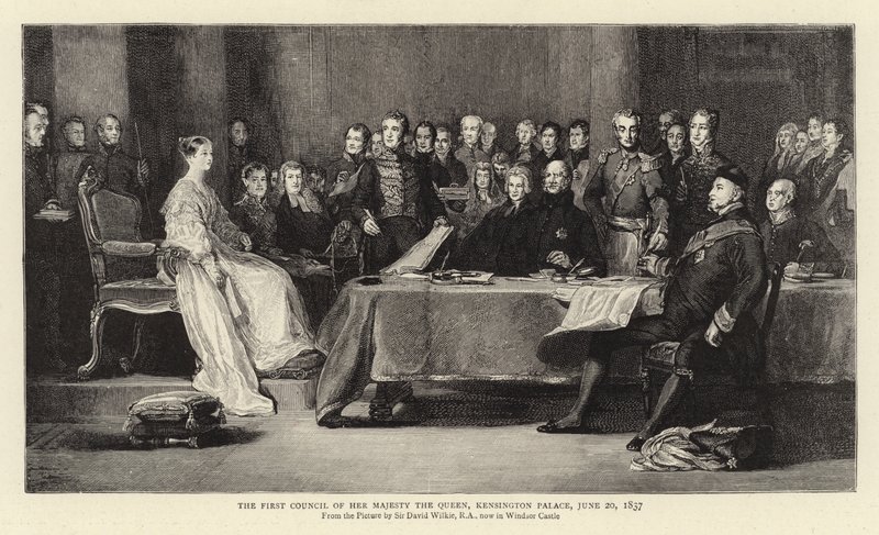 Hennes Majestet Dronningens første råd, Kensington Palace, 20. juni 1837 av David Wilkie