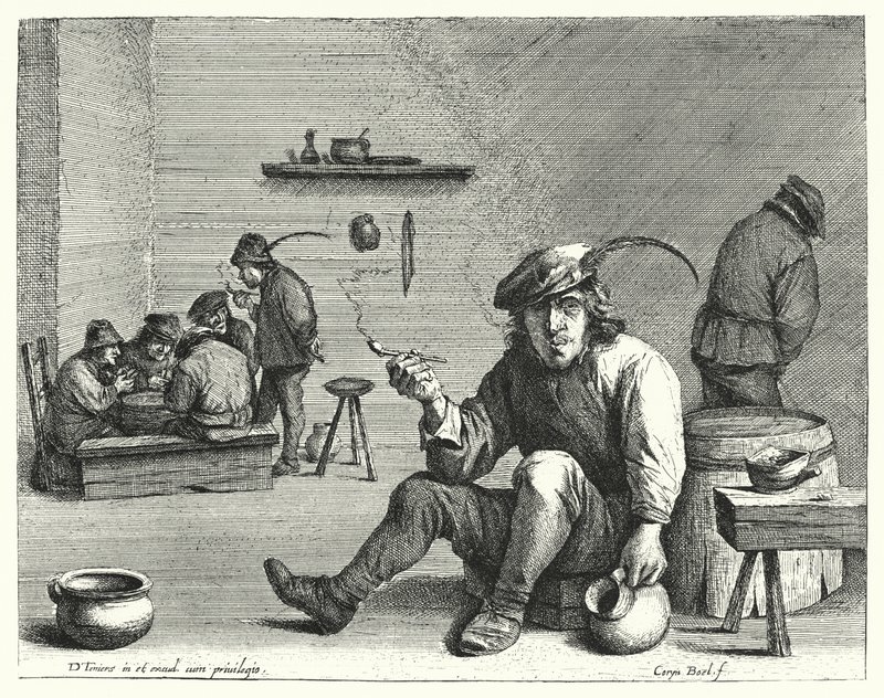 The Smoker (gravering) av David the Younger (after) Teniers