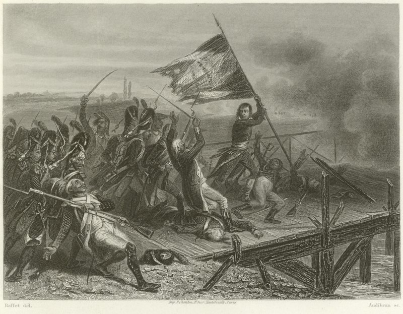 Slaget ved Bridge of Arcole av Denis Auguste Marie Raffet