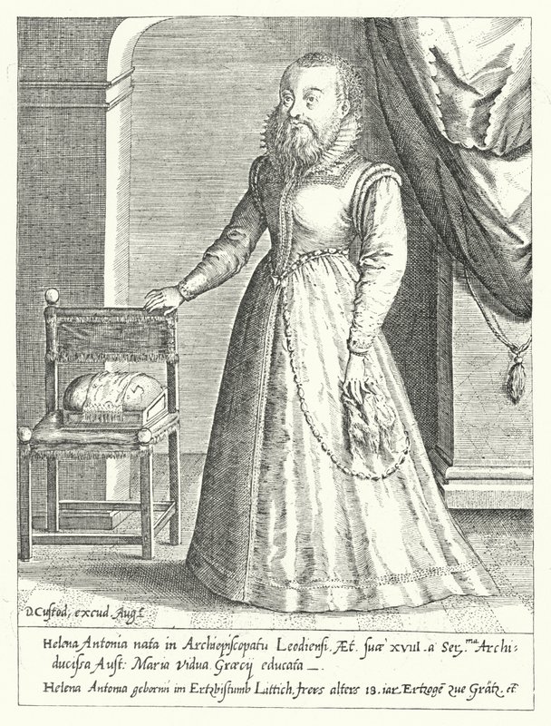 Helena Antonia av Liege, den skjeggete kvinnelige hoffdvergen til Maria av Østerrike, den hellige romerske keiserinne (gravering) av Dominicus or Custodis Custos