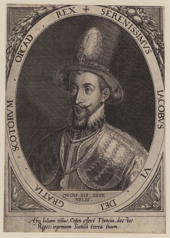 Kong James VI av Skottland (gravering) av Dominicus or Custodis Custos