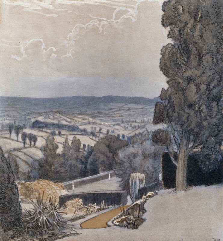 Benchams, nær Sidmouth (farge litho) av Donald (after) Maxwell