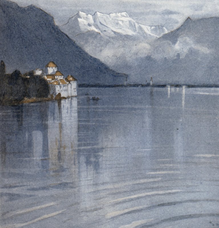 Chillon, av Byrons dikt (farge litho) av Donald (after) Maxwell