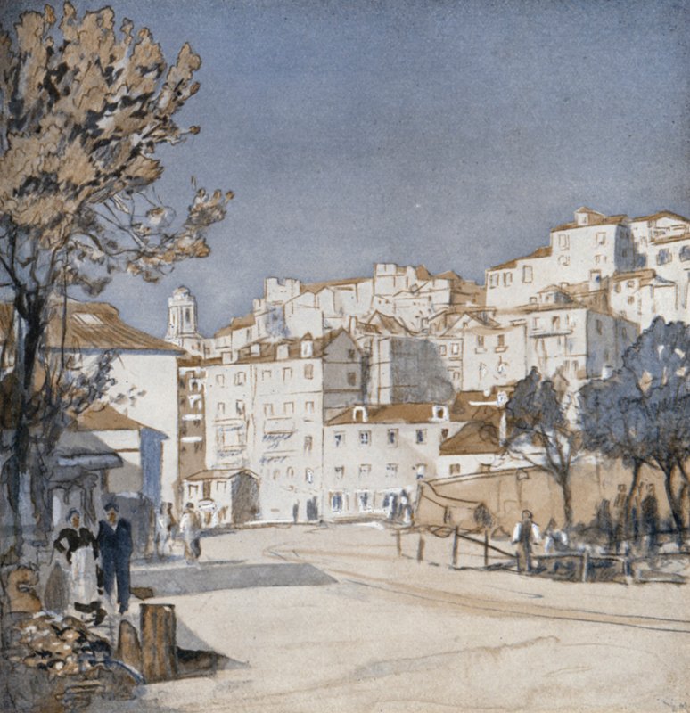 Gamle Lisboa i dag (farge litho) av Donald (after) Maxwell