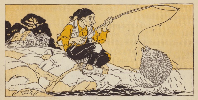 Fiskeren og hans kone, tysk eventyr (farge litho) av Donn P. Crane
