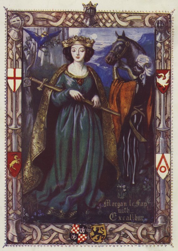 Morgan Le Fay med Excalibur av Dora Curtis