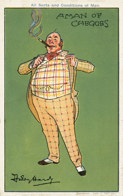 En mann med sjekker: en feit, velstående mann iført en rutete dress (chromolitho) av Dudley Hardy