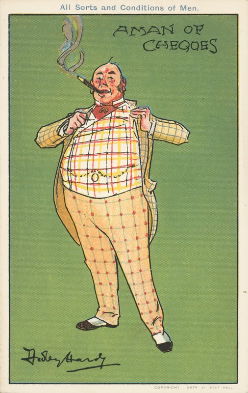 En mann med sjekker: en velstående mann i rutete dress (farge litho) av Dudley Hardy