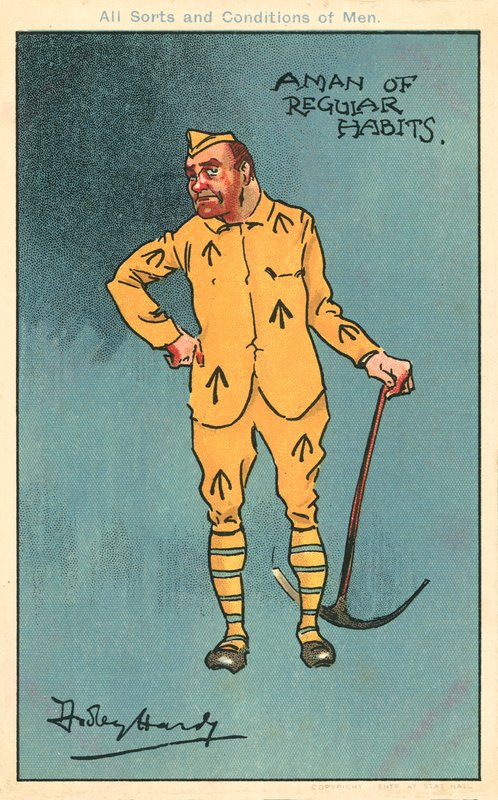 Forbrytelse og straff: fange som holder en hakke (chromolitho) av Dudley Hardy