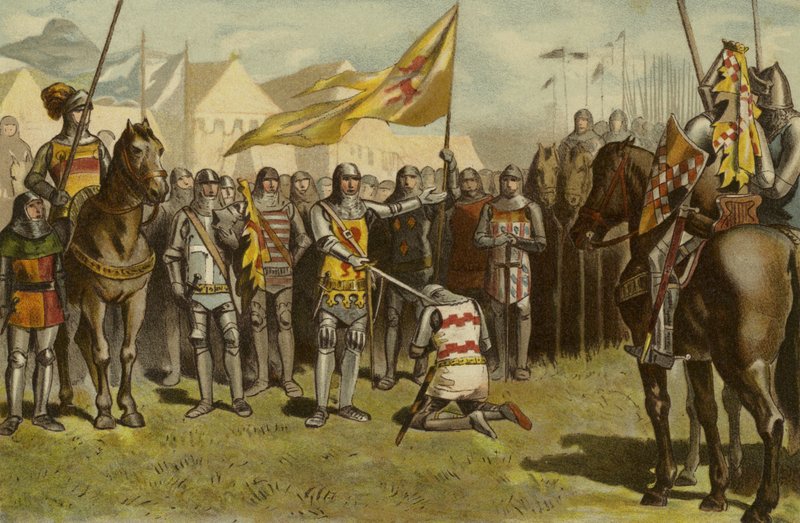 En soldat blir riddet, 1300-tallet av Dutch School