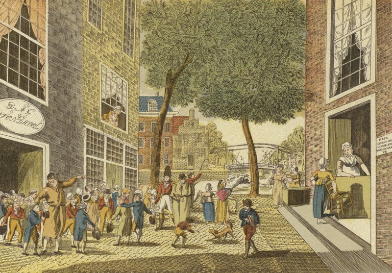 Barn som kommer ut av skolen, 1812 av Dutch School