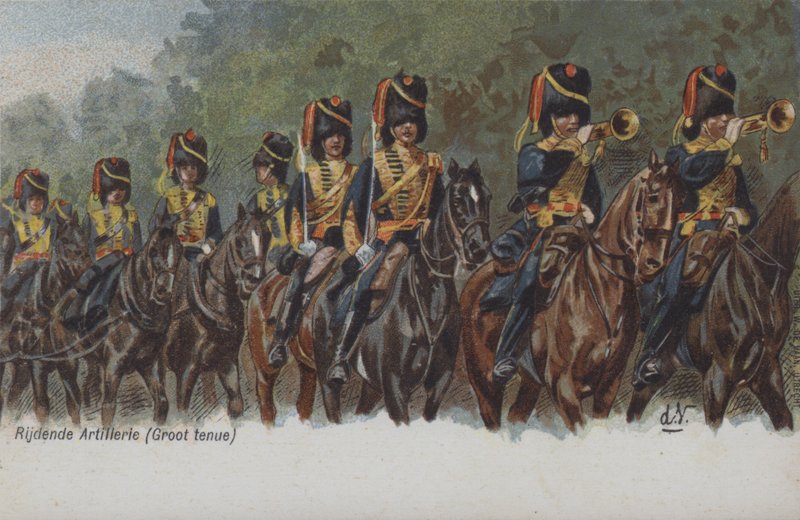 Nederlandsk hærhesteartilleri (farge litho) av Dutch School
