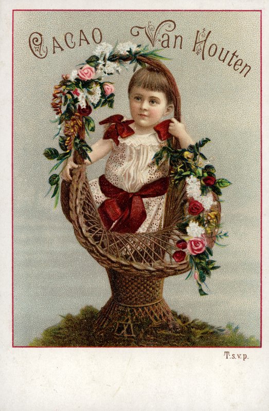 Jente med blomsterbukett, reklamesjokolade av Dutch School