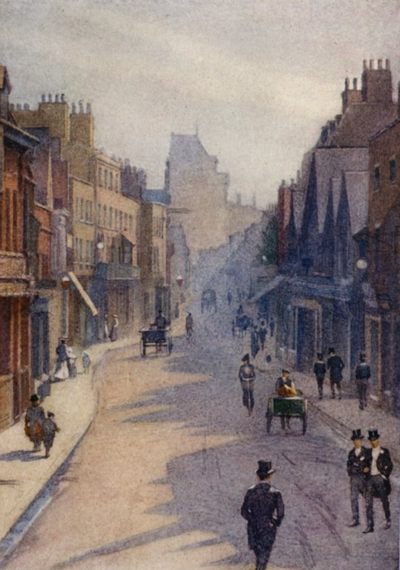Eton: Eton Street, "After Twelve" på en halvferie (fargelitho) av E. D. Brinton