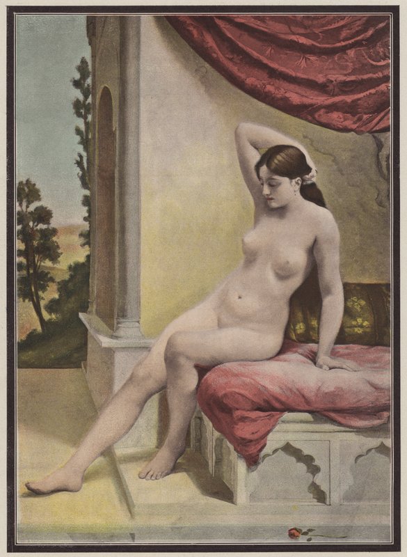 Det tyrkiske badet (farge litho) av E. Dieudonne