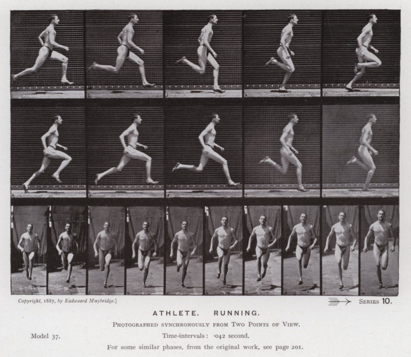 Den menneskelige figuren i bevegelse: idrettsutøver, løping (s/hvitt-bilde) av Eadweard Muybridge