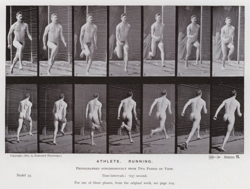 Den menneskelige figuren i bevegelse: idrettsutøver, løping (s/hvitt-bilde) av Eadweard Muybridge
