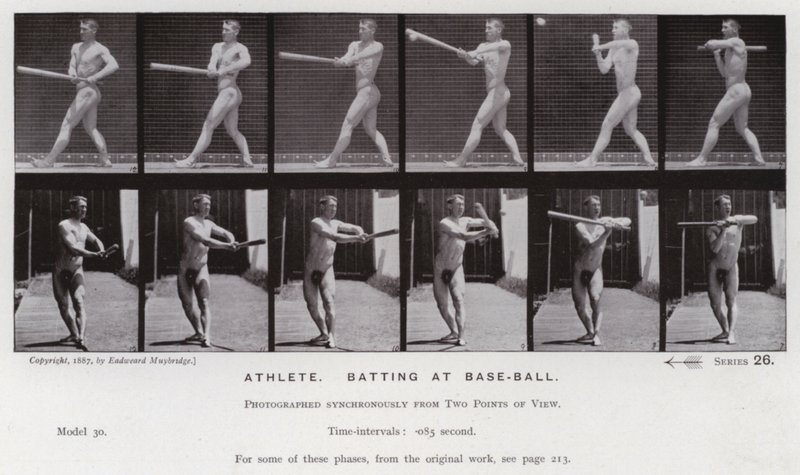The Human Figure in Motion: Atletisk, batting på baseball (s/hv-bilde) av Eadweard Muybridge