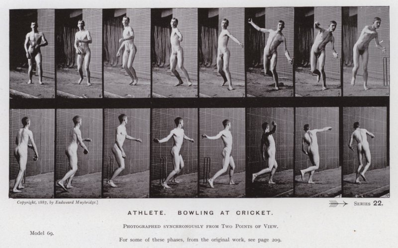 The Human Figure in Motion: Atlet, bowling på cricket (s/hvitt-bilde) av Eadweard Muybridge