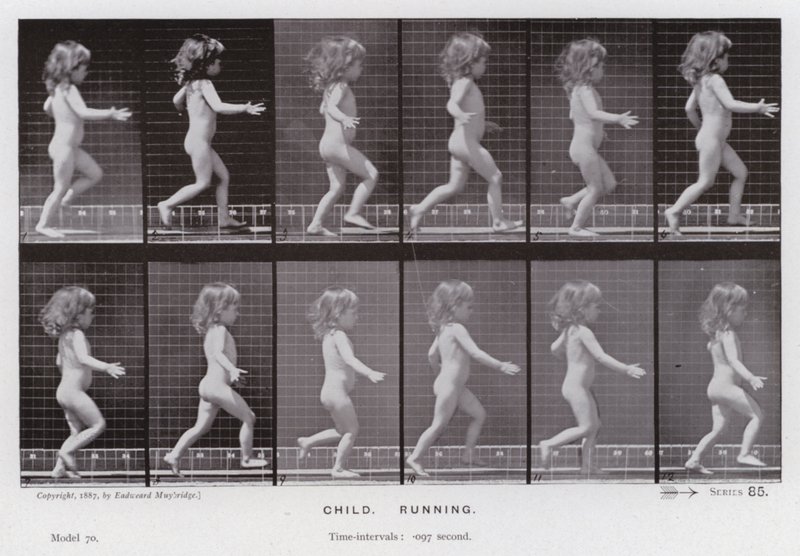 Den menneskelige figuren i bevegelse: barn, løping (s/hvitt-bilde) av Eadweard Muybridge